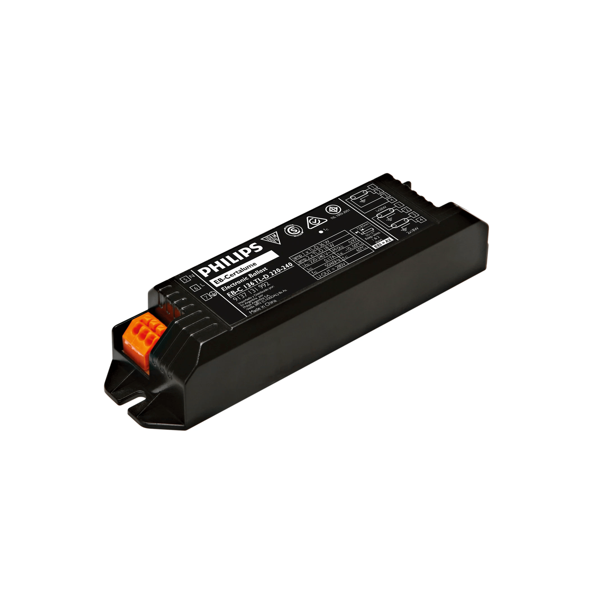 philips Philips EB-C 118 TL-D Electronic Ballast, 220-240V 50/60Hz, for 1x18W TL-D Fluorescent Lamps, Certalume Series - Pack of 9