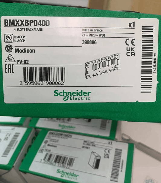 Schneider Backplane Schneider Electric BMXXBP0400 Modicon X80 Backplane — 4-Slot X‑Bus Rack, Panel/Plate/DIN‑Rail Mount, IP20