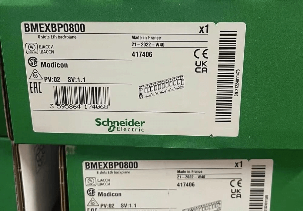 Schneider Backplane Schneider Electric BMXXBP0800 Modicon X80 Backplane — 8‑Slot Rack (Processor/I/O/Comm), Panel/Plate/DIN‑Rail Mountable, IP20