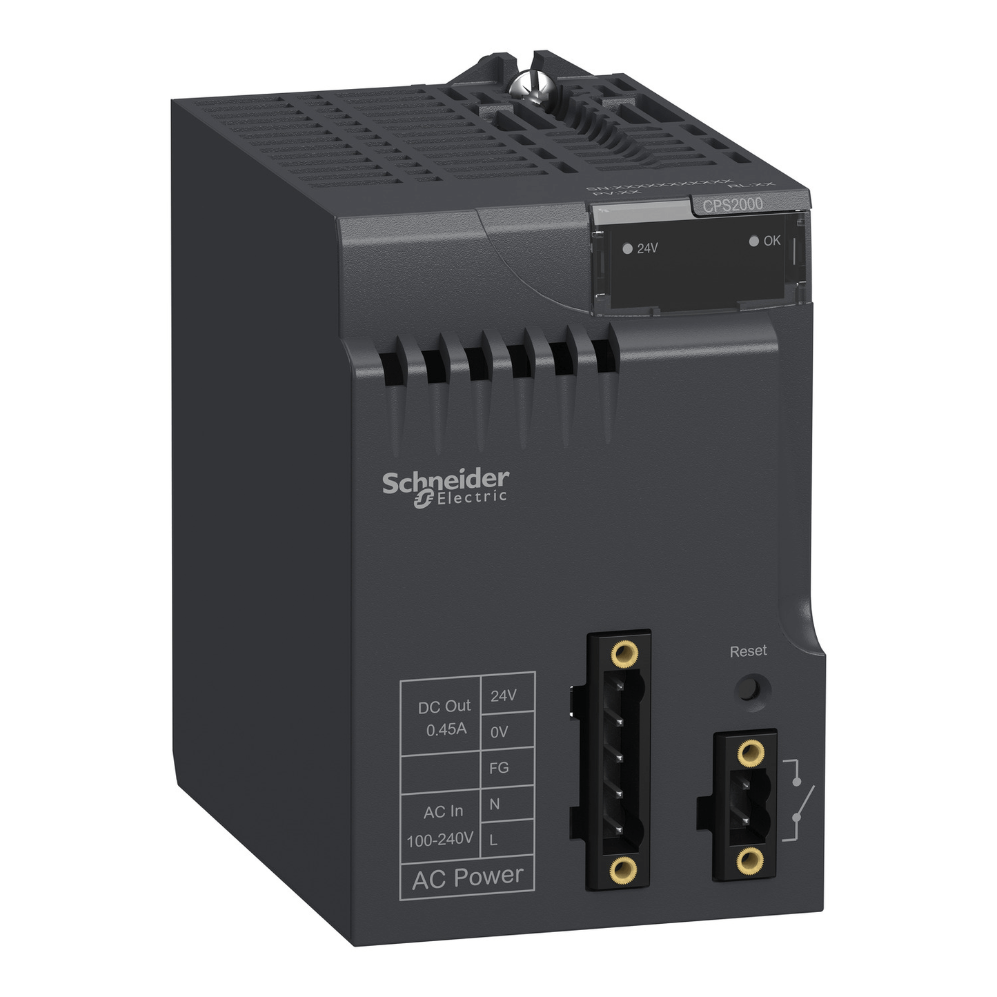 Schneider Digital I/O Modules Schneider Electric BMXCPS2000 Modicon X80 Power Supply Module — 100–240VAC Input, 24V DC Output (16.8W I/O + 10.8W Sensor), 3.3V Logic 8.3W, IP20