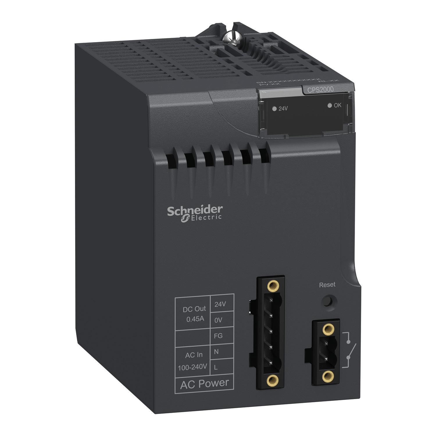 Schneider Digital I/O Modules Schneider Electric BMXCPS2000 Modicon X80 Power Supply Module — 100–240VAC Input, 24V DC Output (16.8W I/O + 10.8W Sensor), 3.3V Logic 8.3W, IP20