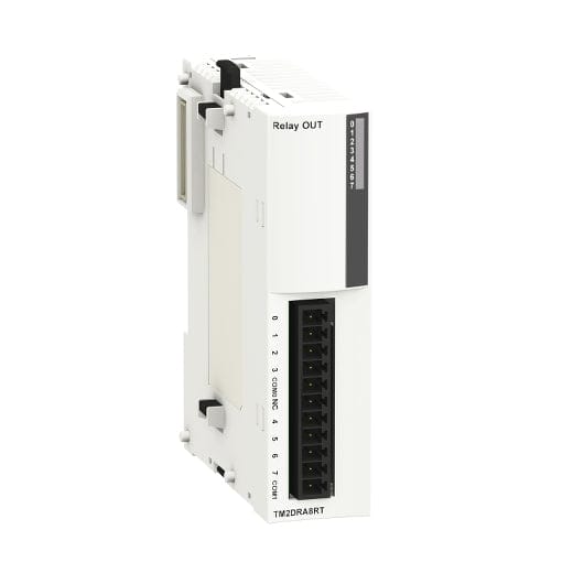 Schneider Discrete Output Modules Schneider TM2DRA8RT Discrete I/O Expansion Module, 8 Relay Outputs (1 NO), Removable Screw Terminal, for Modicon M238 Series