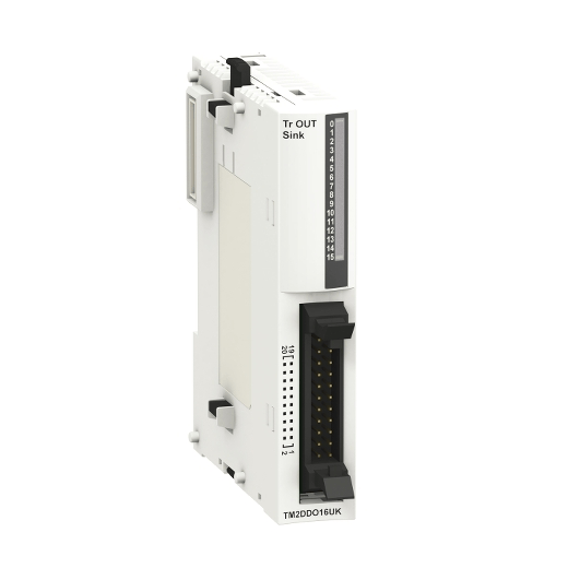 Schneider I/O Expansion Module Schneider TM2DDO16UK Discrete Output Module, 16x 24VDC Transistor Outputs (Sink), 0.1A/Ch, HE10 Connector, for Modicon M238 Logic Controllers