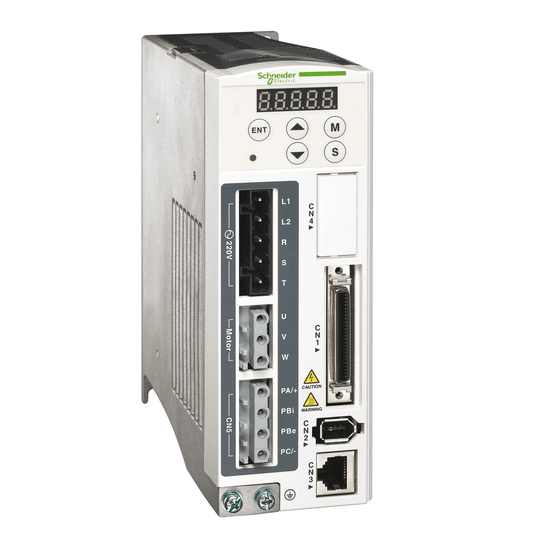 Schneider Motion servo drive Schneider Electric LXM23DU04M3X Lexium 23 Motion Servo Drive — Single-Phase 200–255 VAC Supply, 400 W Output, Integrated I/O — Compact Servo Drive