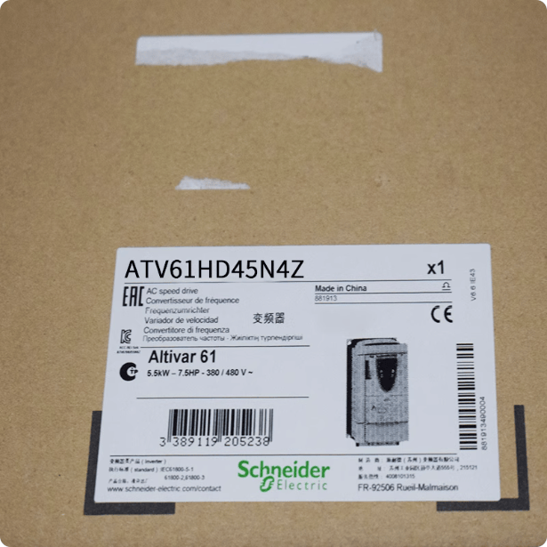 Schneider Schneider Electric Altivar ATV61HD45N4Z VFD, 60 HP (45 kW), 3-Phase 380-480V, IP20, Modbus, CANopen