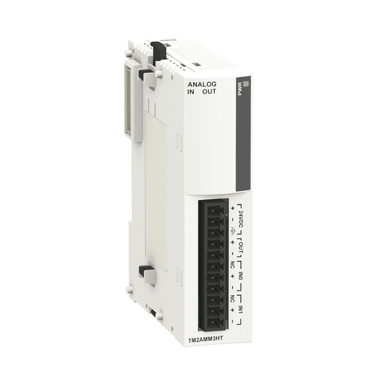 Schneider Schneider Electric TM2AMM3HT Analog I/O Module, 2x Multi-Function Inputs (0-10V, 4-20mA) & 1x Multi-Function Output (0-10V, 4-20mA), 12-bit, for Modicon M238 & Twido, 24VDC, Screw Terminal