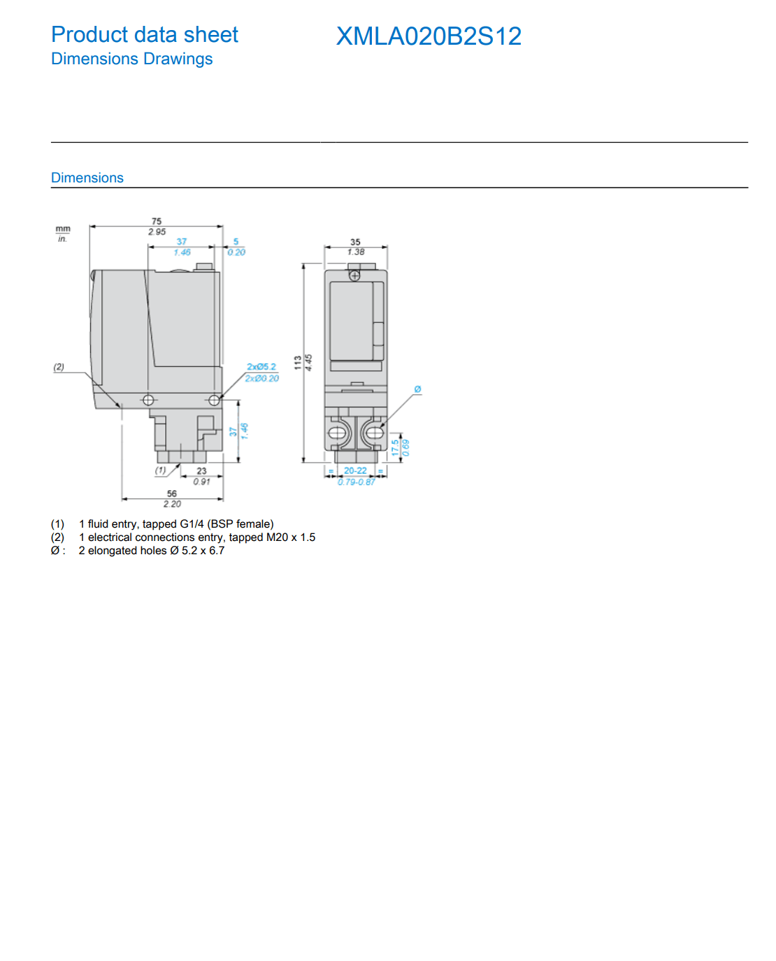 Schneider Schneider XMLA020B2S12 Electromechanical pressure sensor  (2 Pieces)