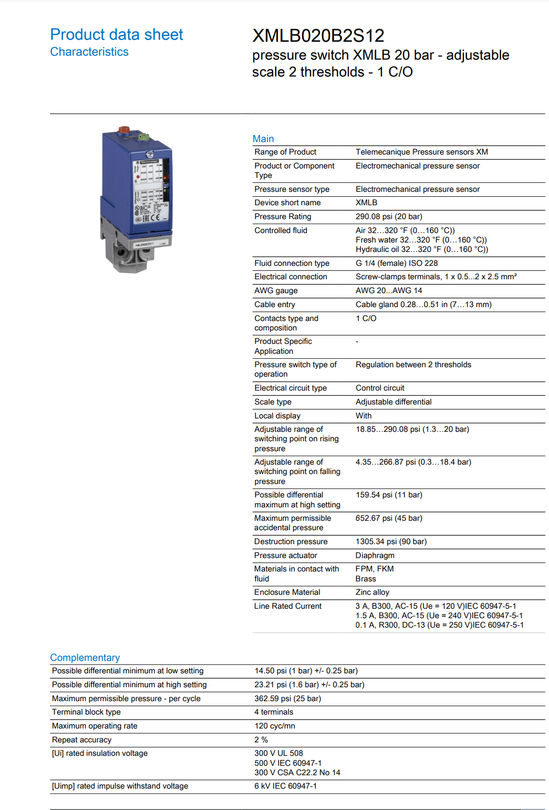 Schneider Schneider XMLB020B2S12 Electromechanical pressure sensor  (2 Pieces)