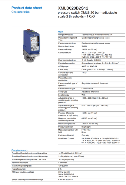 Schneider Schneider XMLB020B2S12 Electromechanical pressure sensor  (2 Pieces)