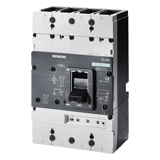Siemens two-level Siemens 3VL4740-3AA36-0AA0 VL400L Molded Case Circuit Breaker, 3‑Pole, ≤400 A (In), Icu 100 kA @ 415 V — No Electronic Trip Unit