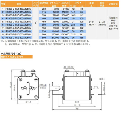 SINOFUSE SINOFUSE RS306-02-T5Z 700A 1250V Fuses (2 Pieces)