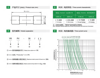 Yinrong Yinrong YRPV-30 1000VDC 30A 10*38mm Fuses (10 Pieces)